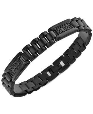 Mens Cubic Zirconia Cluster Link Bracelet in Black Ion-Plated Stainless Steel Product Image