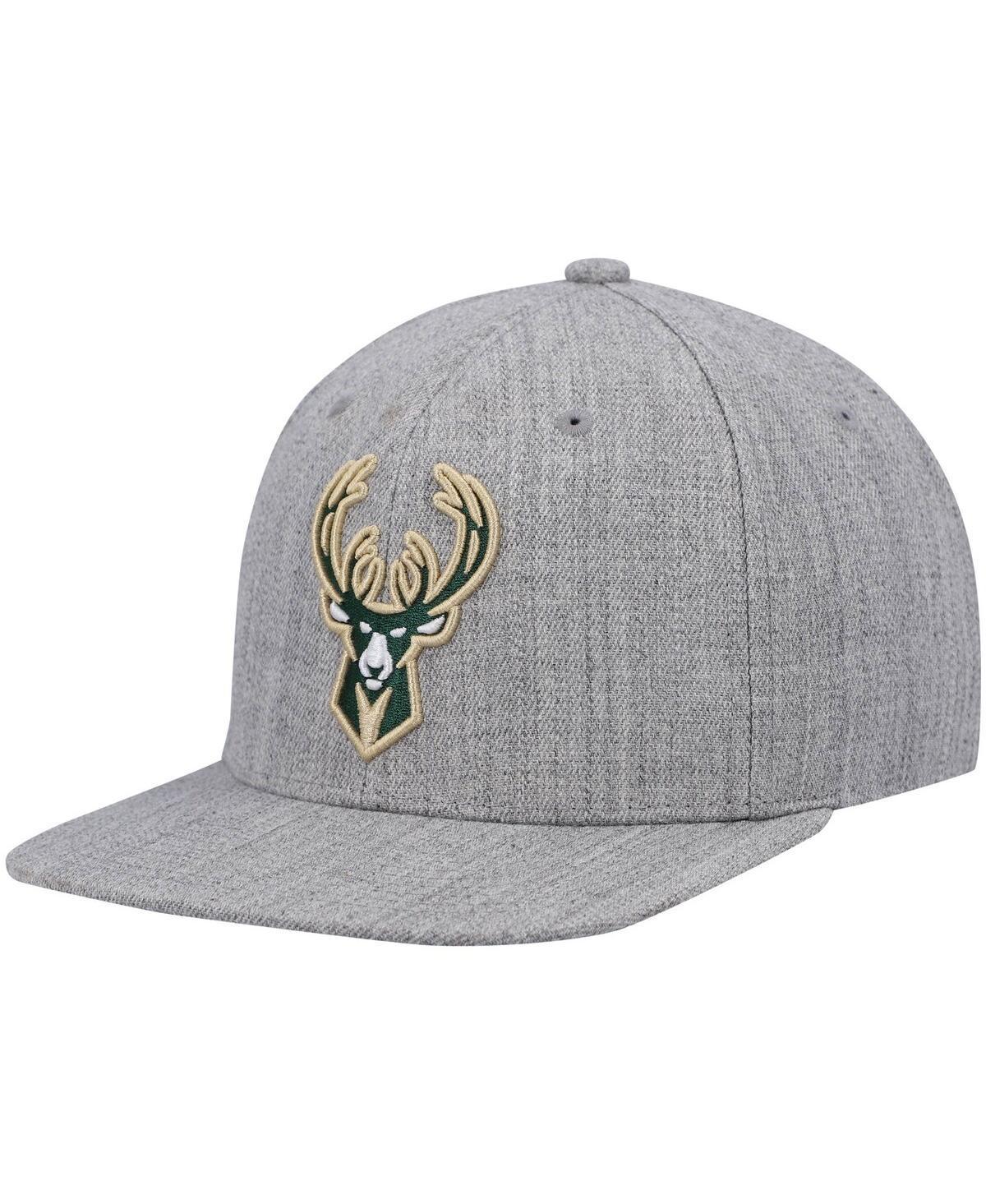 Mens Mitchell & Ness Heathered Gray Milwaukee Bucks 2.0 Snapback Hat Product Image