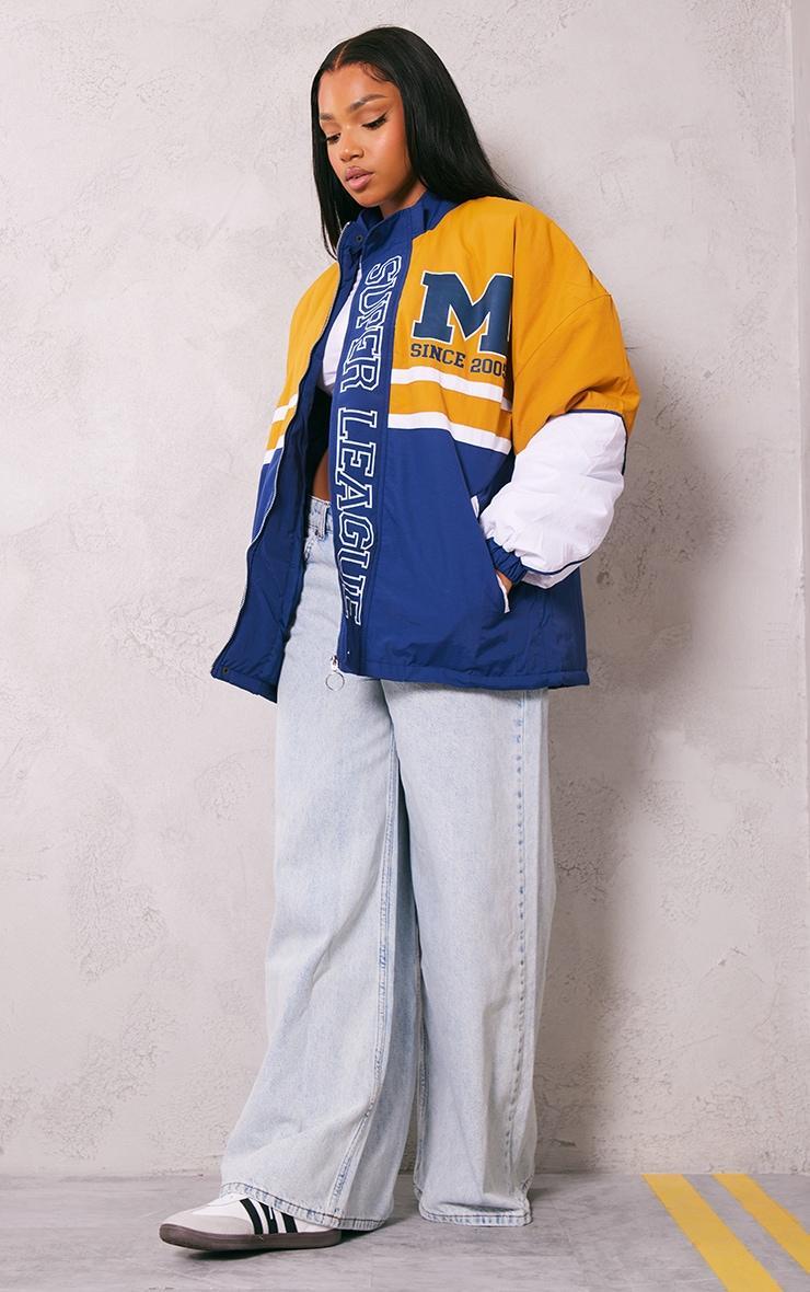 Mustard Contrast Varsity Nylon Graphic Bomber Jacket Product Image