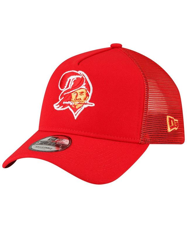 Mens New Era Red Tampa Bay Buccaneers Throwback Logo A-Frame Trucker 9FORTY Adjustable Hat Product Image