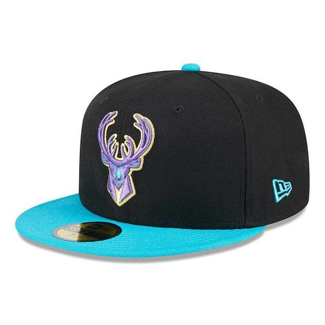 Mens New Era Black/Turquoise Milwaukee Bucks Arcade Scheme 59FIFTY Fitted Hat Product Image