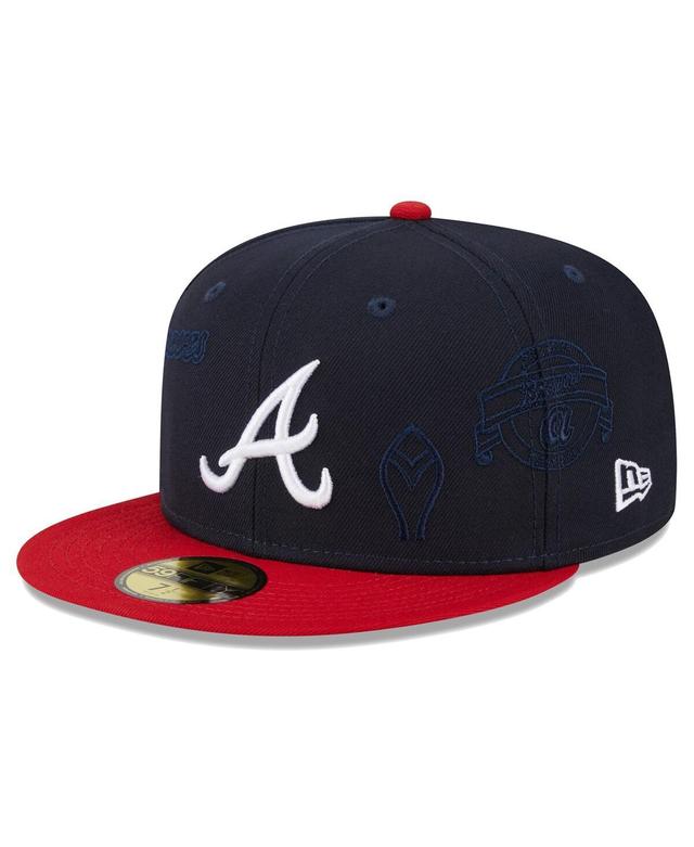 Mens New Era /Red Atlanta Braves Multi Logo 59FIFTY Fitted Hat Blue Product Image