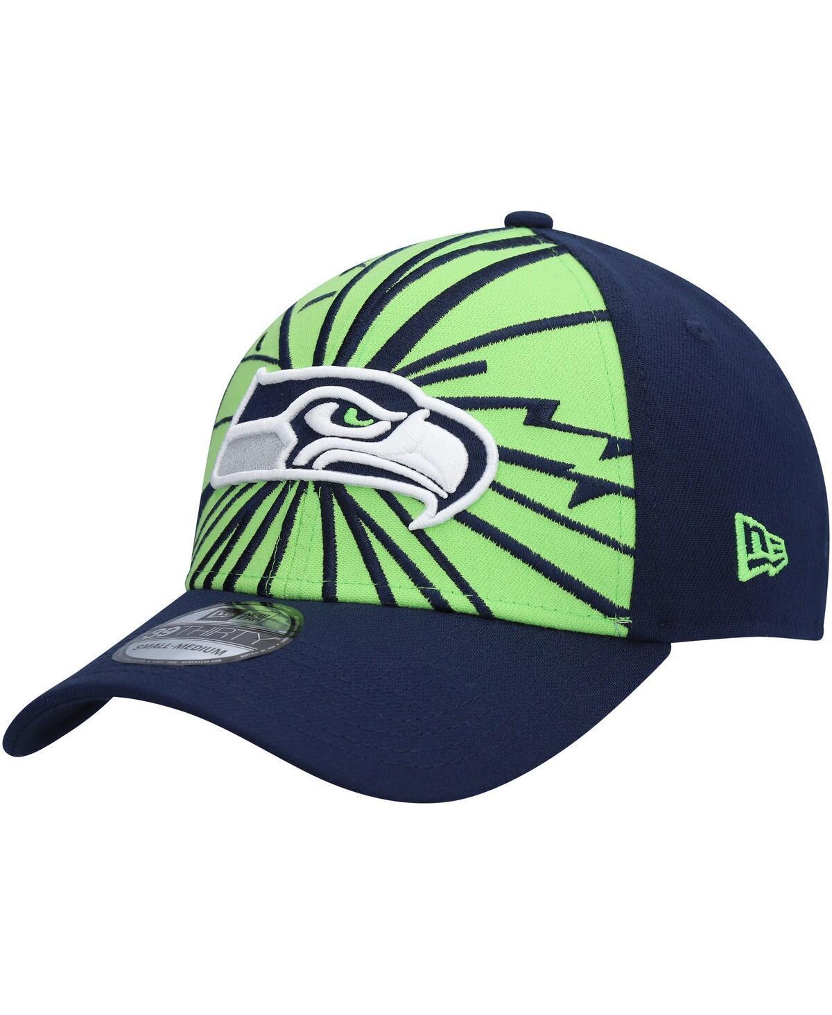 Men's New Era Neon Green/College Navy Seattle Seahawks Shattered 39THIRTY Flex Hat Product Image