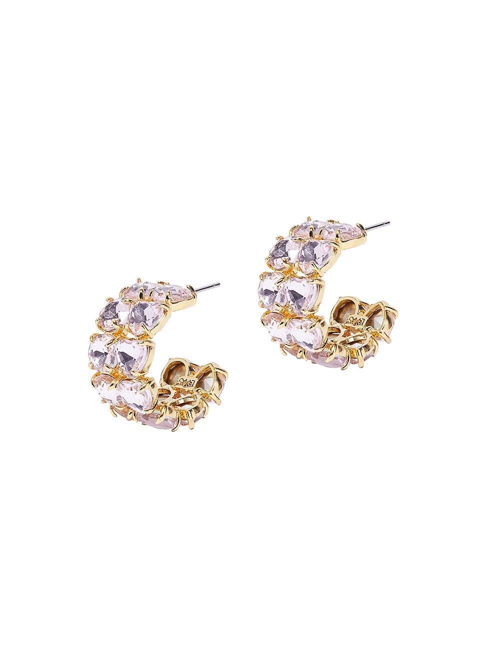 Womens Goldtone & Heart Crystal Hoop Earrings Product Image