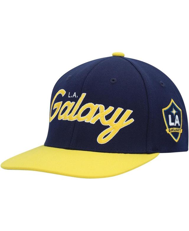 Mens Mitchell & Ness Navy La Galaxy Team Script 2.0 Stretch Snapback Hat Product Image