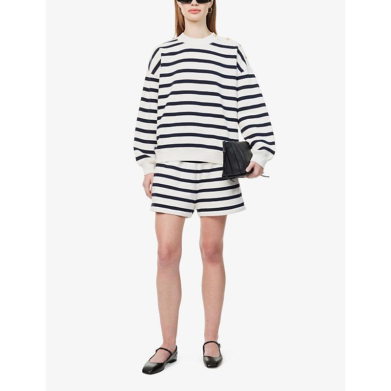 FRAME Button Stripe Sweater In Navy Multi Product Image