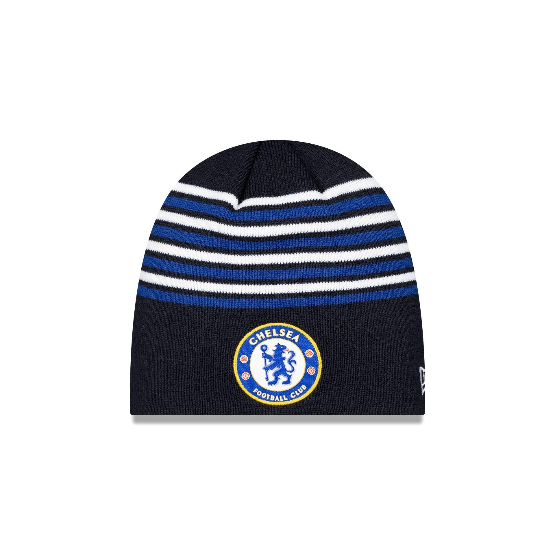 Chelsea FC Lion Crest Stripe Blue Knit Beanie Hat Male Product Image