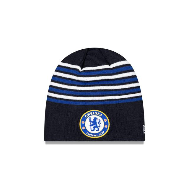 Chelsea FC Lion Crest Stripe Blue Knit Beanie Hat Male Product Image