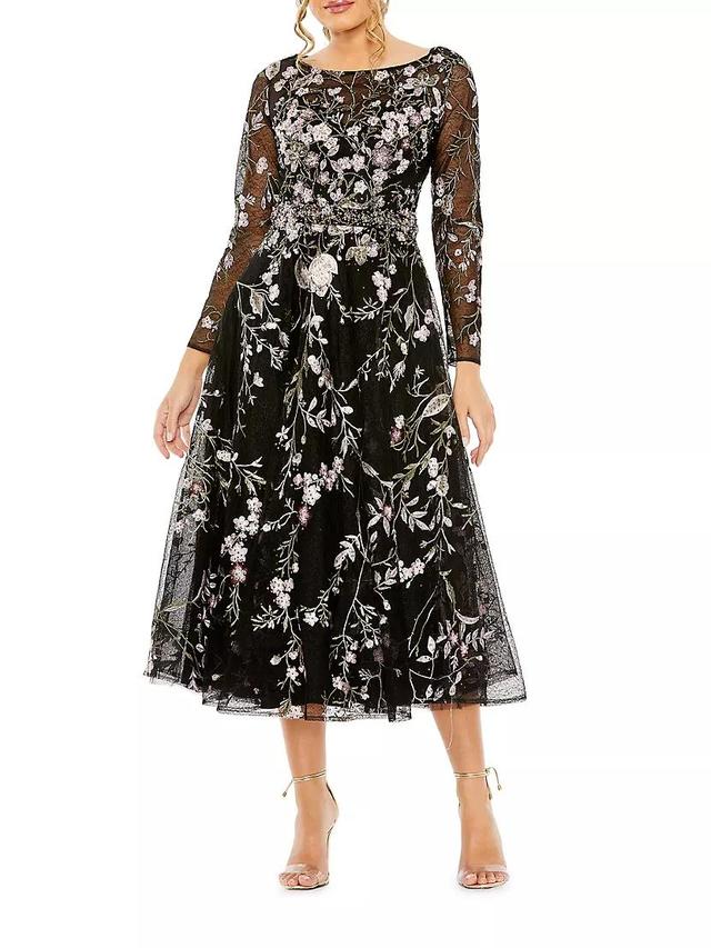 Embroidered Floral Tulle Midi Dress Product Image