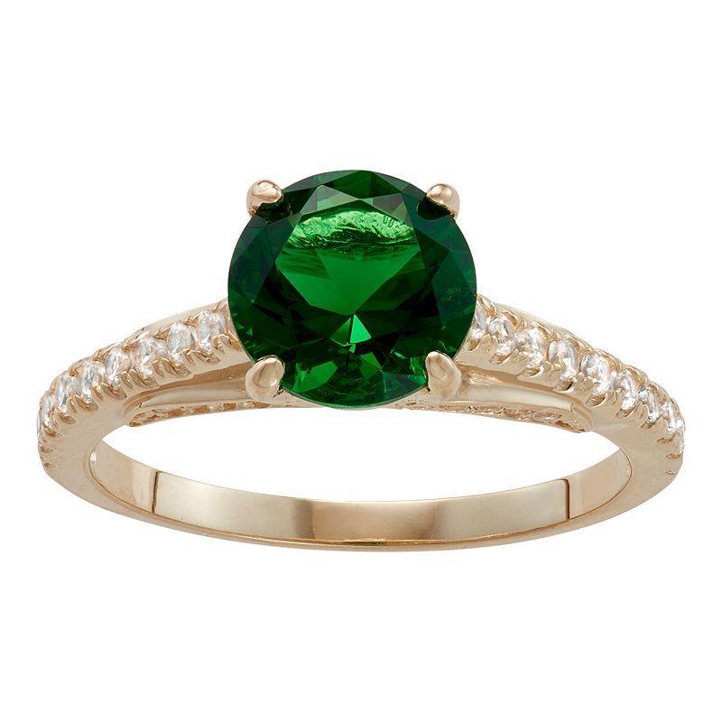 Designs by Gioelli 10k Gold Simulated Emerald & Lab-Created White Sapphire Ring, Womens Green Product Image