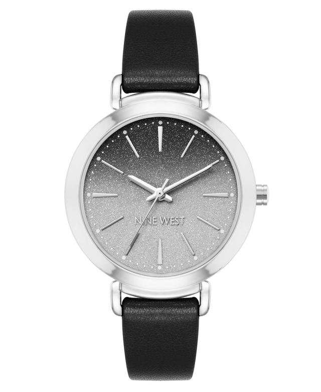 Nine West Womens Quartz Black Faux Leather Band Watch, 36mm - Black Product Image