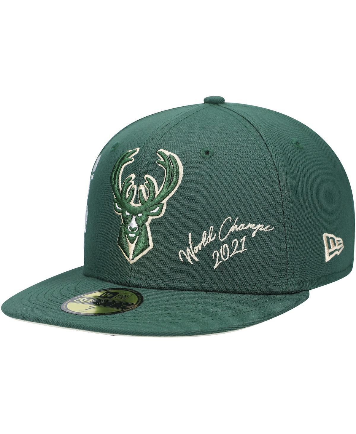 Mens New Era Hunter Green Milwaukee Bucks 2021 Nba Finals Champions Icon 59Fifty Fitted Hat Product Image