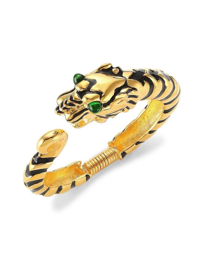 Womens 22K Goldplated & Crystal Black Striped Snake Hinged Cuff Bracelet Product Image