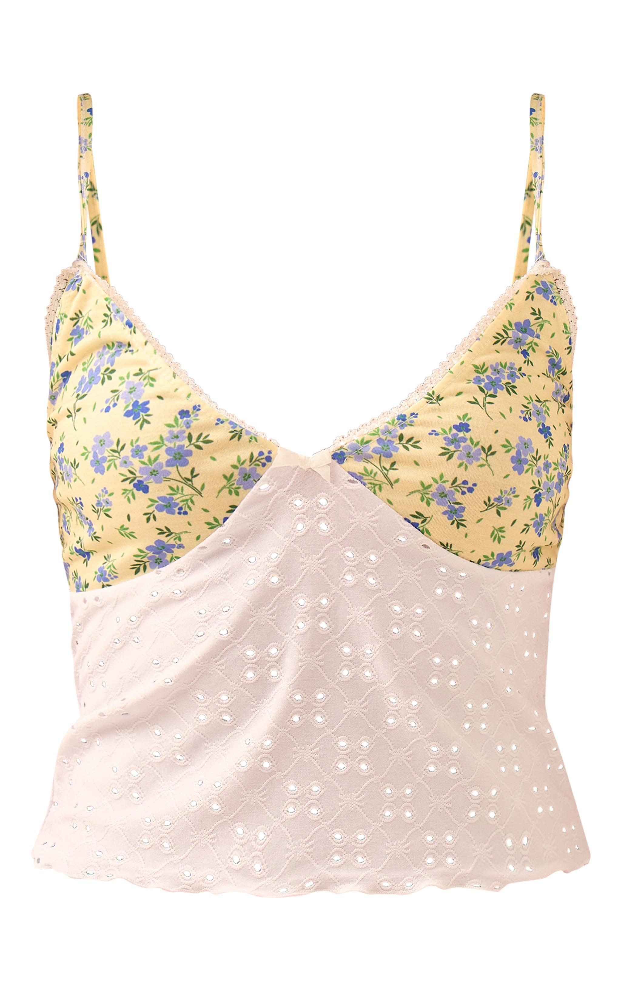 White Floral Print Bust Broderie Cami Top Product Image