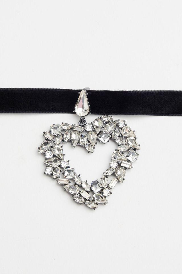 Oversized Gemmed Heart Ribbon Necklace Product Image