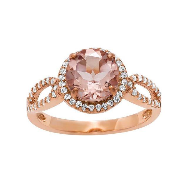 Designs by Gioelli 14k Rose Gold Over Silver Simulated Morganite and Lab-Created White Sapphire Halo Ring, Womens Pink Product Image