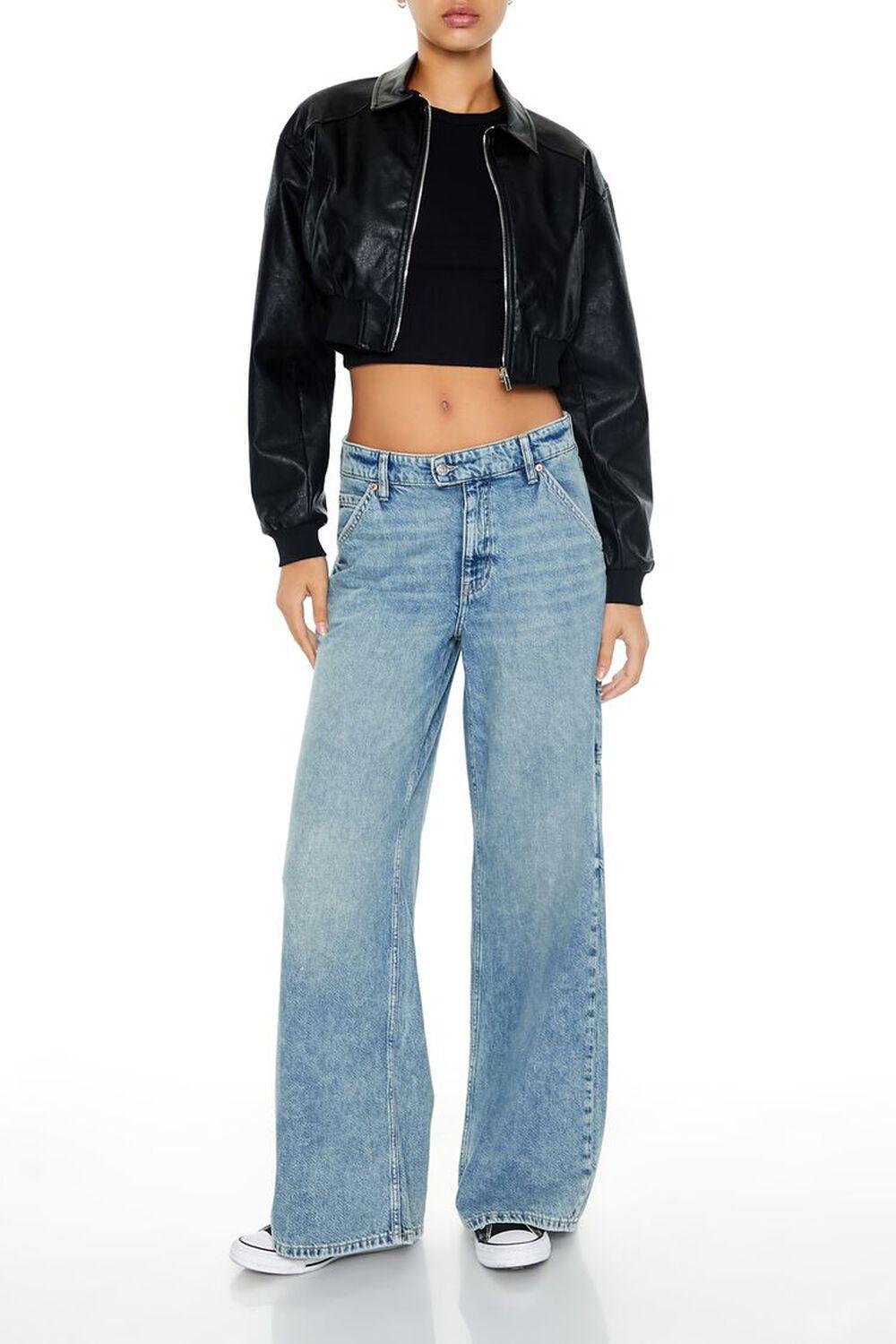 Cropped Faux Leather Bomber Jacket | Forever 21 Product Image