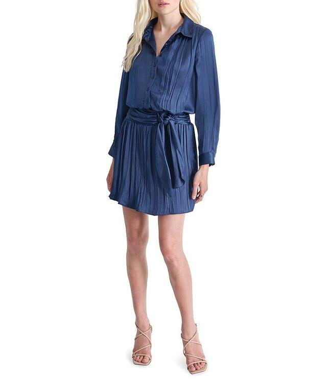 DKNY Button Down Collar Neck Long Sleeve Pleated Tiw Front Smock Back Mini Dress Product Image