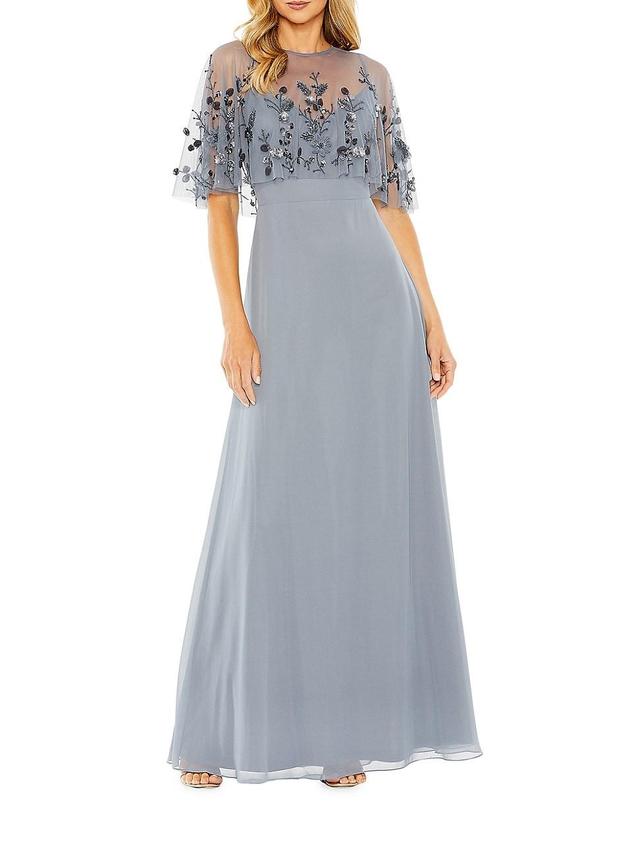 Womens Embellished Cape A-Line Gown Product Image