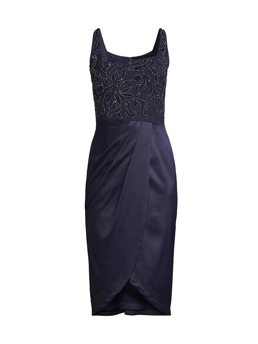 Beaded Squareneck Draped Midi-Dress Product Image