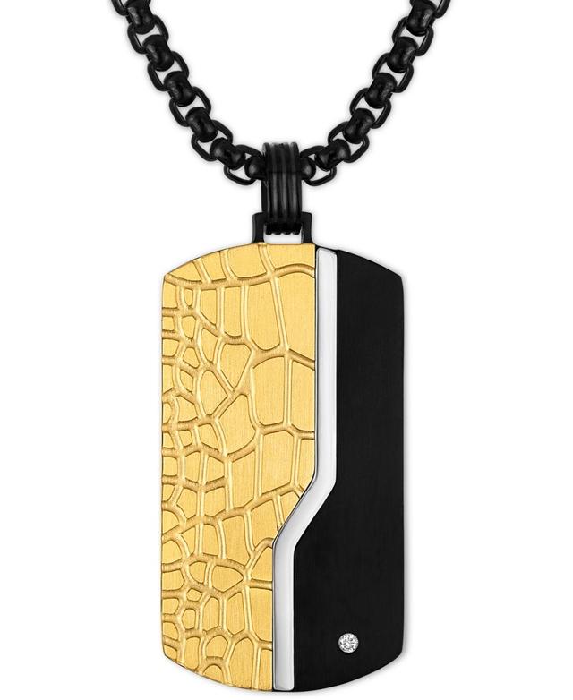 Esquire Mens Jewelry Diamond Accent Dog Tag 22 Pendant Necklace Gold-Tone Ion Plated Stainless Steel - Black Product Image