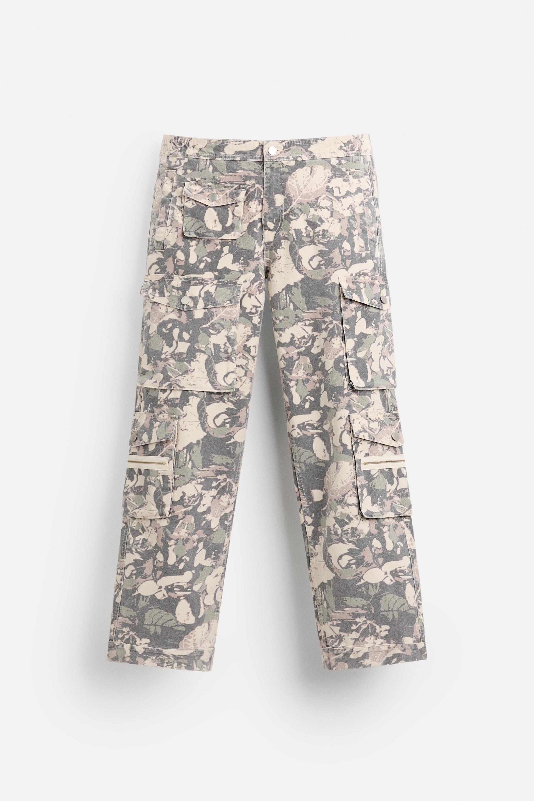 PRINTED DENIM CARGO PANTS Product Image