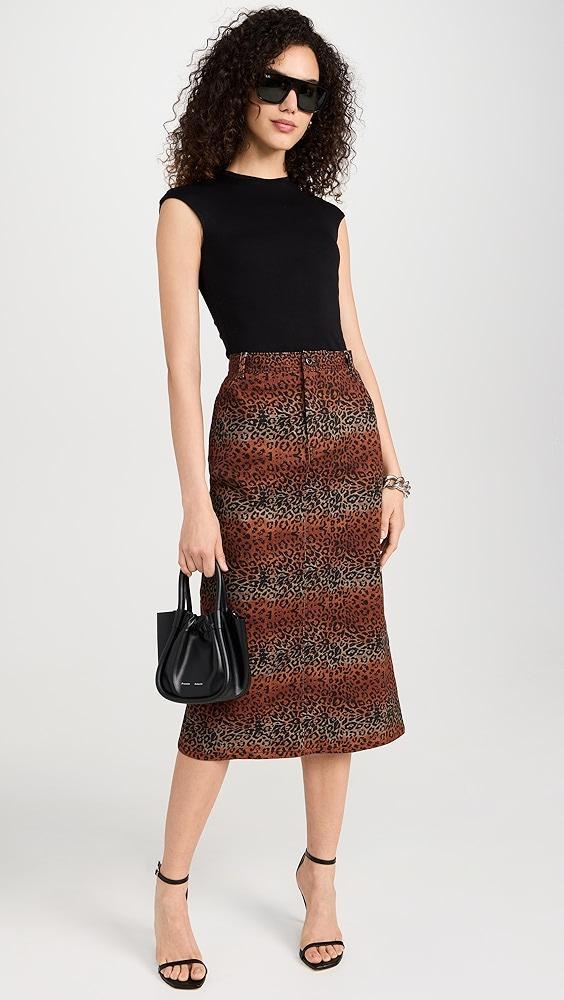 BruceGlen Linear Leopard High Waist Midi Denim Skirt | Shopbop Product Image