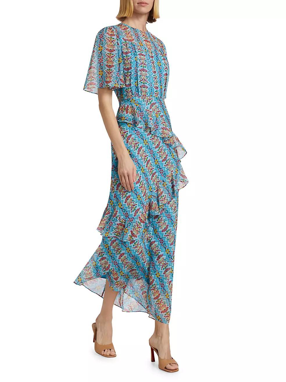 Vida Printed Silk Ruffled Maxi Dress Product Image