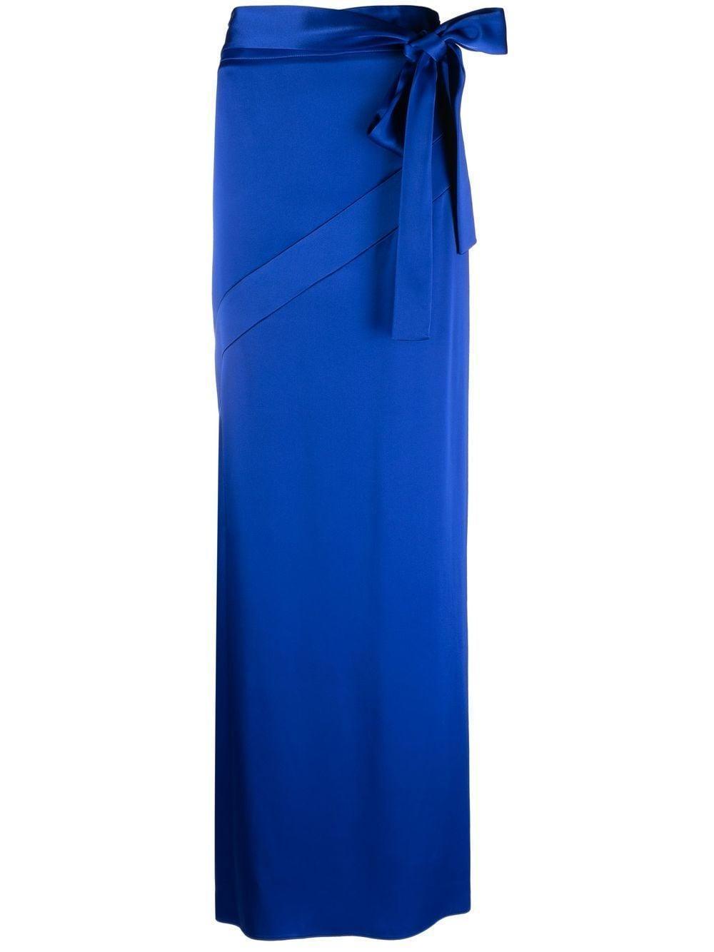 TOM FORD Bow-waist Satin Maxi Skirt In Blue Product Image