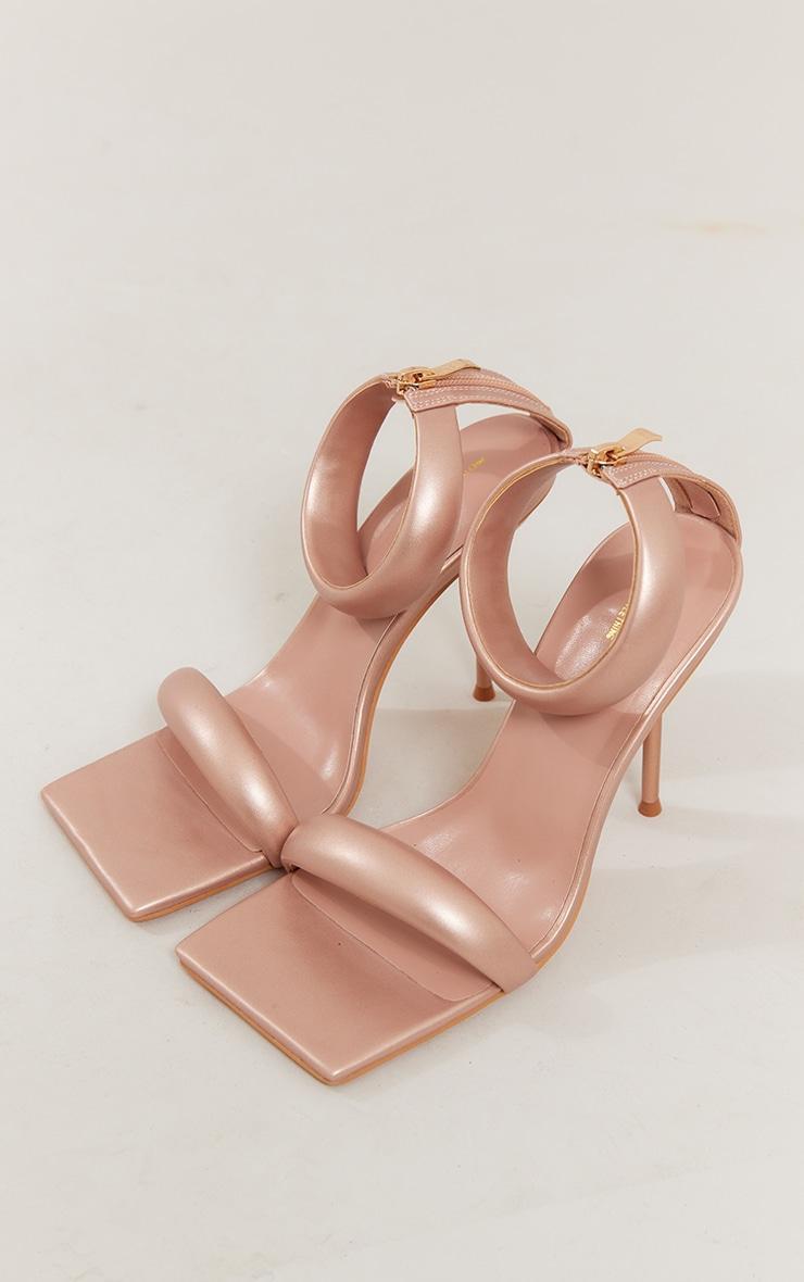  Rose Gold Pu Square Toe Padded Double Strap High Heeled Sandals Product Image