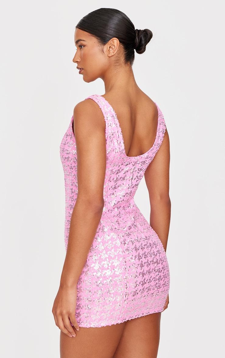 Pink Sequin Denim Mini Dress Product Image