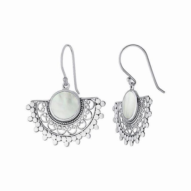 Athra NJ Inc Sterling Silver Mother-of-Pearl Fan Filigree Drop Earrings, Womens Product Image