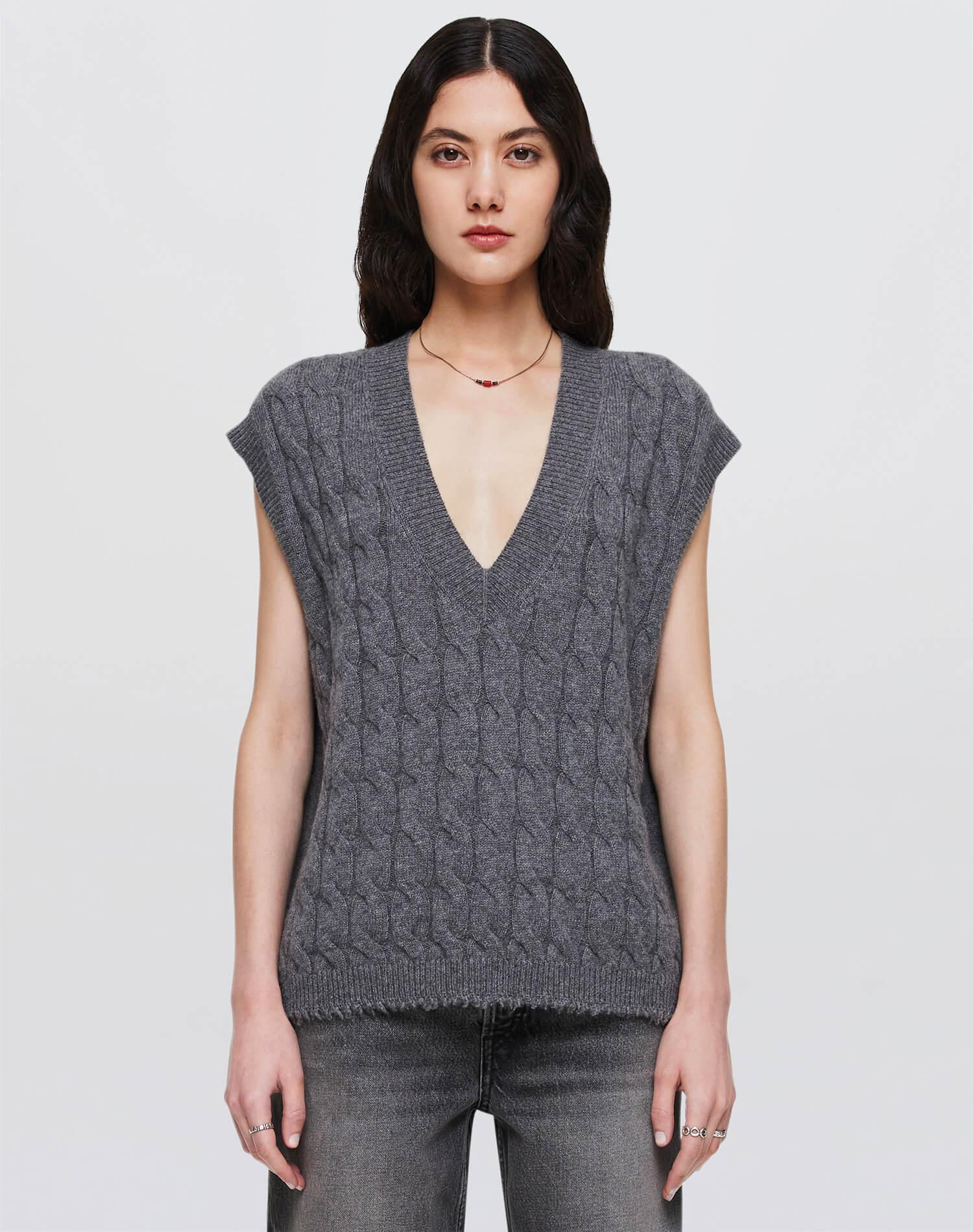 Cashmere Cable Vest - Grey Heather Product Image