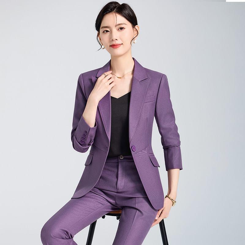 Lapel Collar Plain Single Breasted Blazer / Mid Rise Plain Dress Pants Product Image