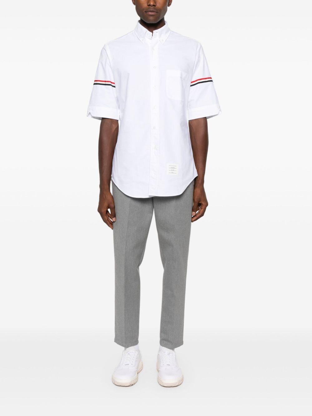 THOM BROWNE Classic Fit Short Sleeve Shirt W/ Rwb Armbands In Oxford In White Product Image