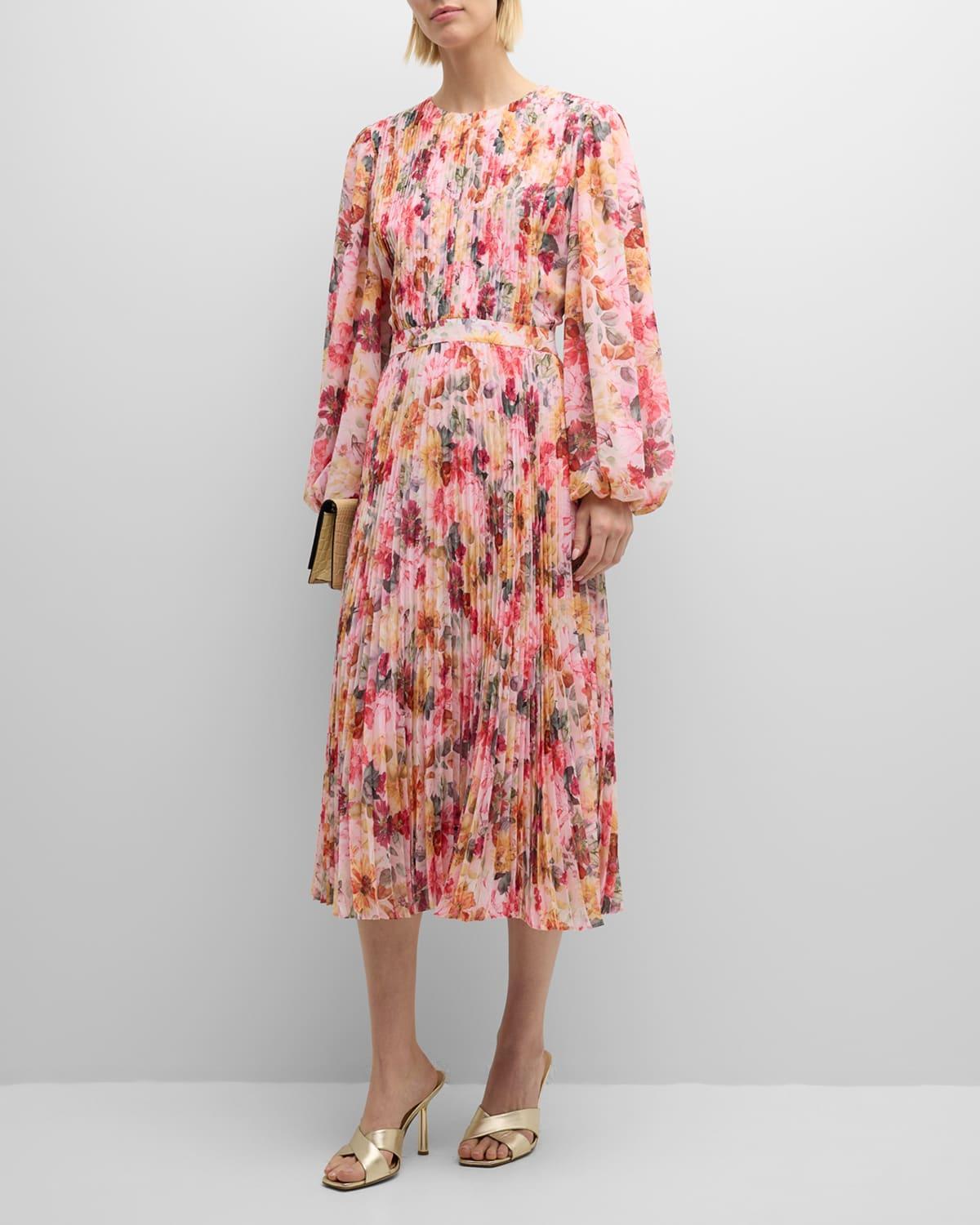 Womens The Cecilia Floral Pleated Midi-Dress Product Image