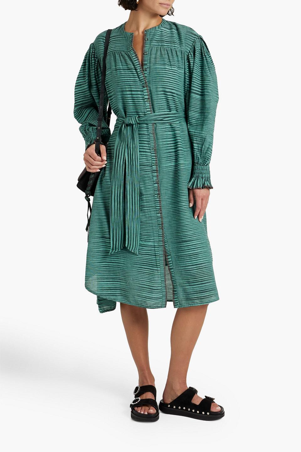 Fiora Striped Cotton-voile Midi Dress In Teal Product Image