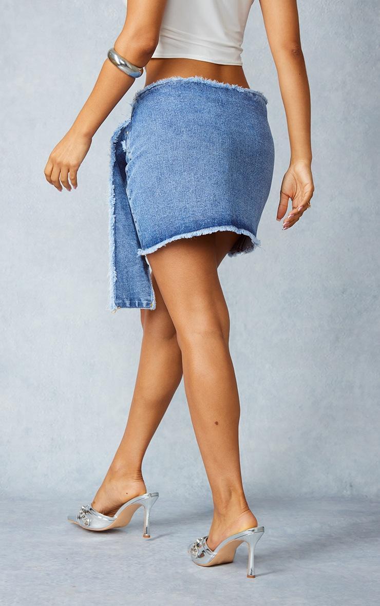 Petite Light Blue Wash Frayed Belt Detail Denim Mini Skirt Product Image