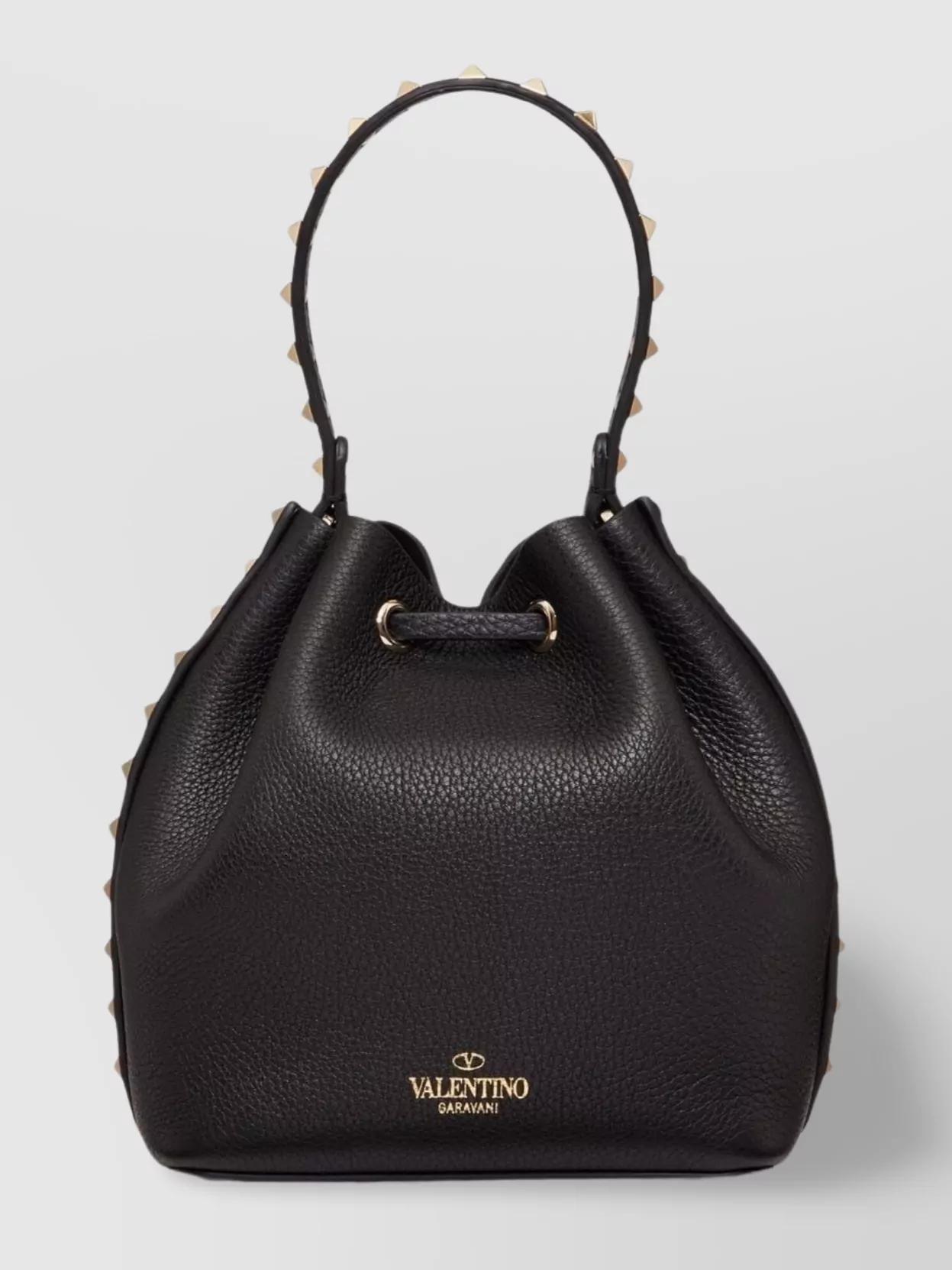 Leather Rockstud Bucket Bag In Black Product Image