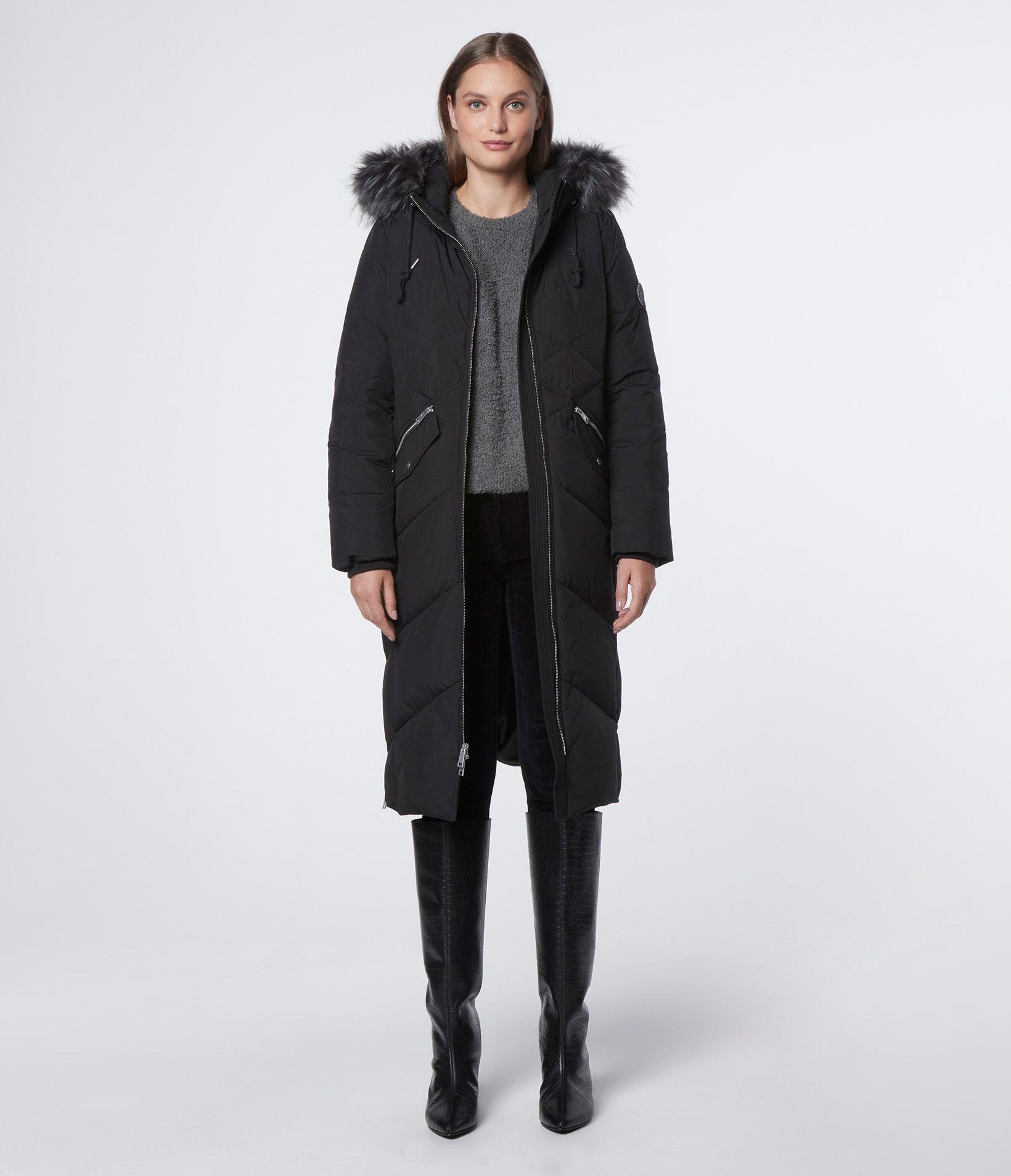 Andrew Marc Womens Phoebe Faux Fur Trim Down Coat - Black Product Image