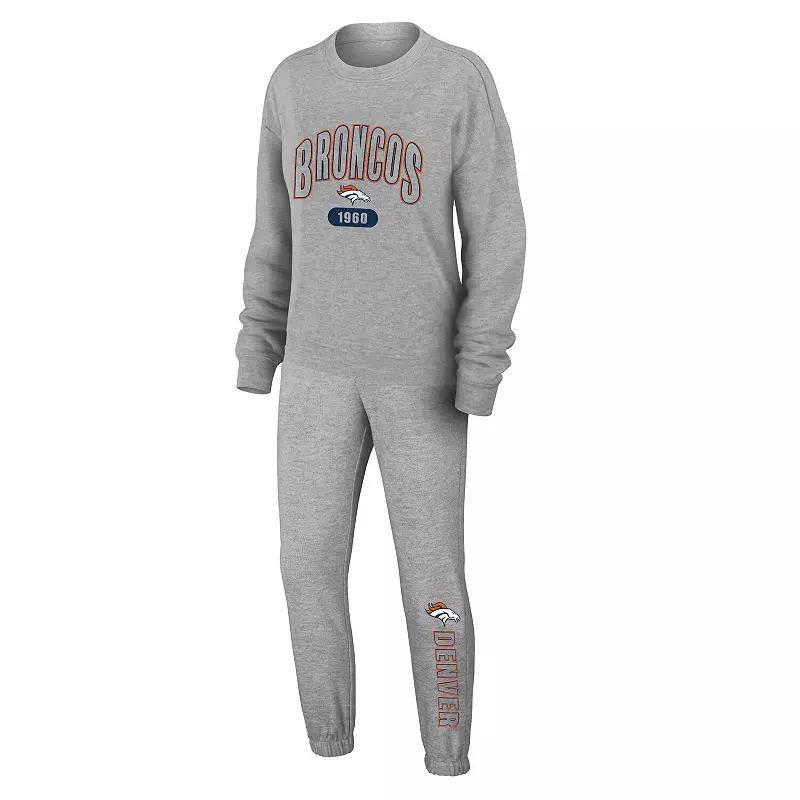 Womens Wear by Erin Andrews Heather Gray New York Rangers Knit Long Sleeve Tri-Blend T-shirt and Pants Sleep Set Product Image