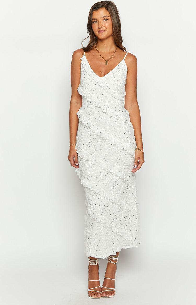 Hudson White Ruffle Maxi Dress Product Image