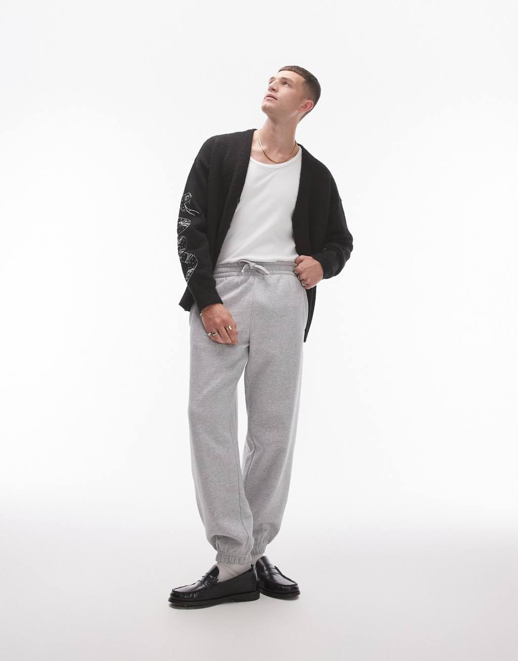 Topman premium heavyweight oversized sweatpants in heather gray product image