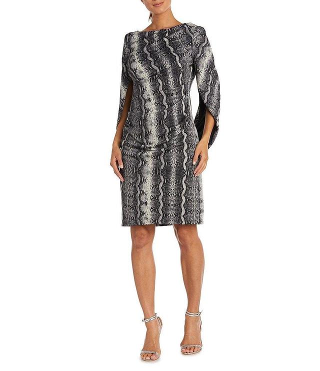 R & M Richards Boat Neck Drape Sleeved Snake Print Dress Product Image