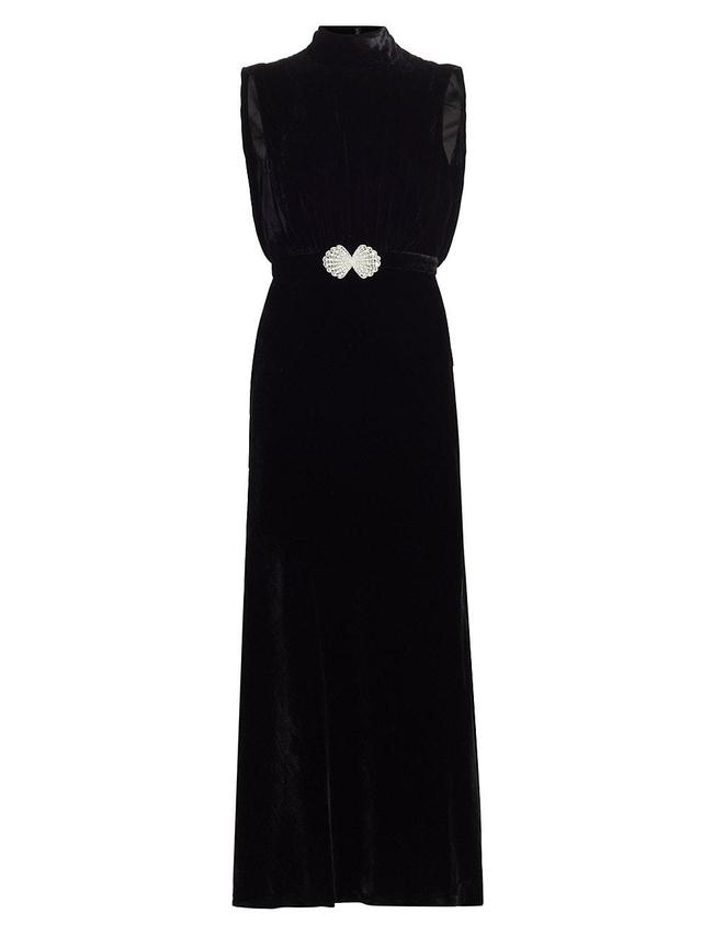 Womens Fleur Embellished Velvet Maxi Dress Product Image