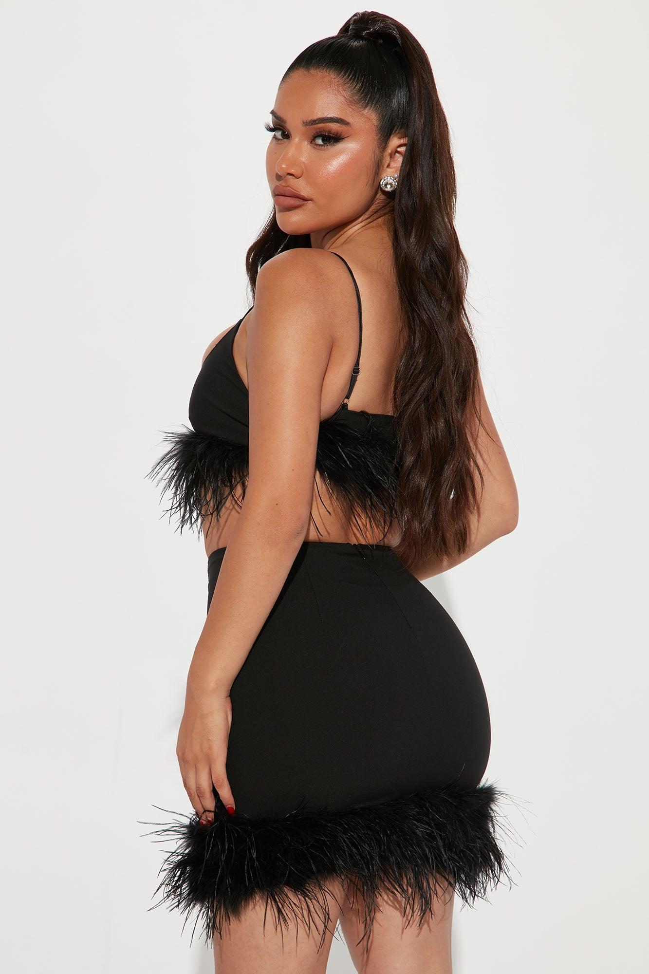 Chic In The City Feather Skirt Set - Black Product Image