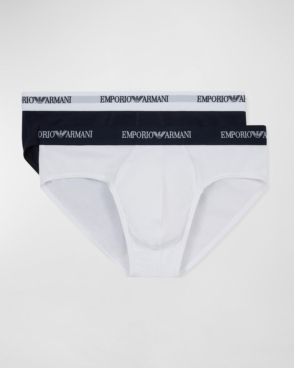 Emporio Armani Men's 2-Pack Stretch Cotton Briefs - Size: LARGE - BLACK AND GREY Product Image