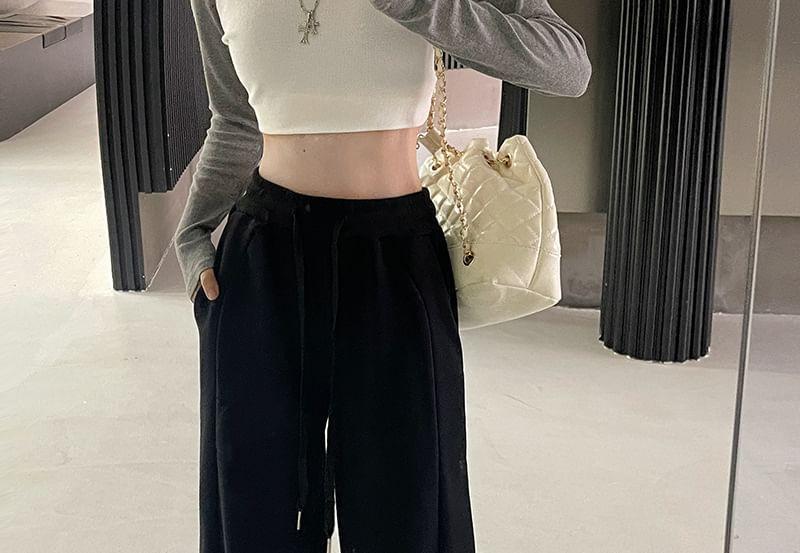 Drawstring Waist Plain Wide Leg Sweatpants Product Image