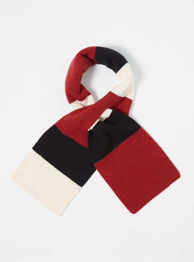 Universal Works Deluxe Football Scarf in Black/Red/Ecru Soft Wool Product Image