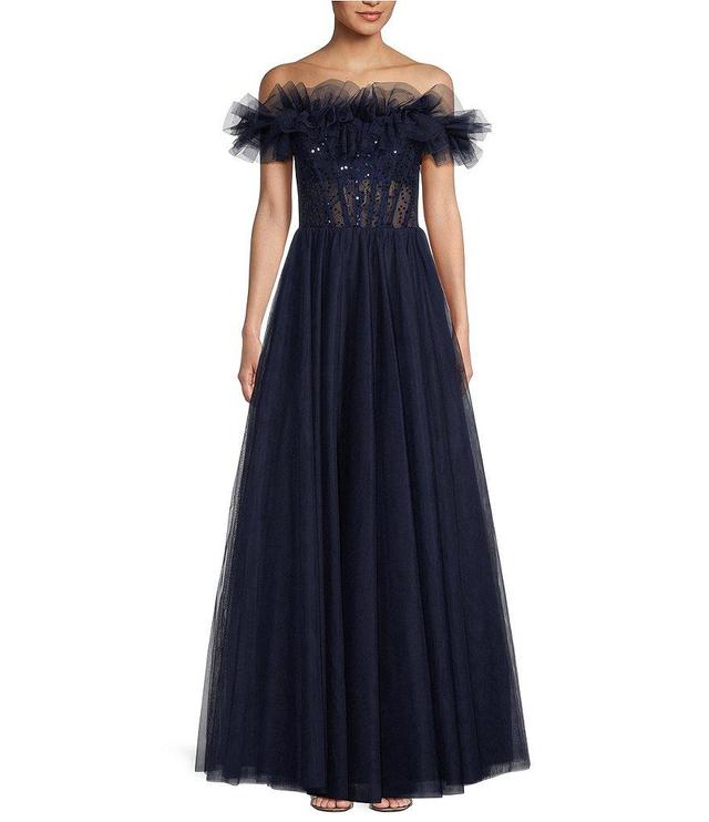 City Vibe Off-The-Shoulder Ruffle Illusion Corset Long Dress Product Image